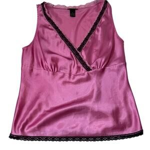 Y2K Lane Bryant Pink Black Lace Trim Satin Cami Tank Women 14 Going Out Top